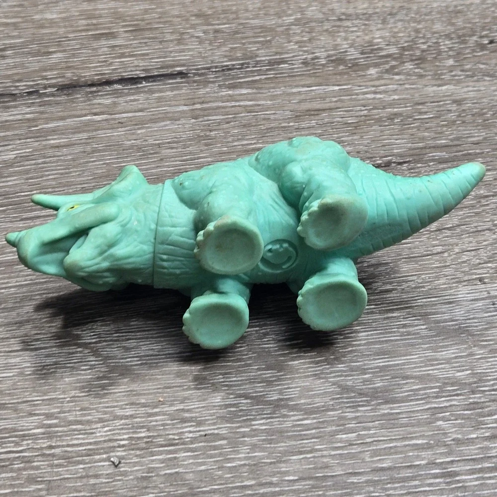 Vintage Playskool 1988 Triceratops Dinosaur Green Soft Rubber Action Figure Toy